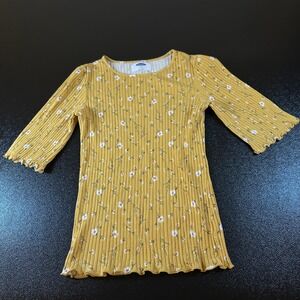 Old Navy Floral Ribbed Top Ruffle Sleeve Girls Shirt Mustard Yellow Extra‎ Large